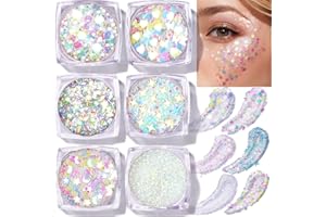 ‎CHARFIA Festival Glitter Face, Pack of 6 Body Glitter Gel Chunky Sequin Face Body Glitter Festival Accessories Gadget, Hair Glitter Festival Face Glitter Halloween Make-Up Carnival Body Glitter
