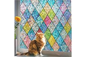 Beautysaid Rainbow Window Film Privacy: Stained Glass Self Adhesive, No-Glue Frosted Window Tint, Static Cling，UV Window Film Home (Multicolor, 44.5x200cm）
