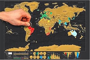 QSLKI Mapa Mundi Rascar, Mapa Del Mundo A Rascar, 42 X 29 cm Scratch Off Travel Map, Mapas Del Mundo Para Marcar Viajes, Para Rascar Con Precisión Y Pegatinas De Recuerdo De Viajes, Oro/Negro