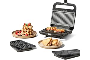 Ufesa Sandwichera 3 en 1 Robson, 850W, Placas Intercambiables Grill, Gofre y Sándwich, Antiadherentes 21,6x12cm, Indicador de Temperatura, Asa Fría, Cierre de Seguridad, Protección Sobrecalentamiento