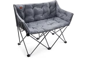 EVER ADVANCED Sedia da campeggio pieghevole per 2 persone, divano pieghevole, portata 320 kg, di lusso, XXL, 2 posti, divano da campeggio imbottito, schienale alto, extra lungo, per esterni, giardino,