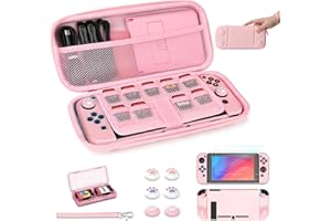 YK YOUNIK Younik Switch Tasche für Switch 2017 Modell, 14 in 1 Switch Zubehör Bundle mit Switch Tragetasche, schützendes Zubehör für Switch Konsole & J-Con, Game Card Case (Rosa, Knopf Typ