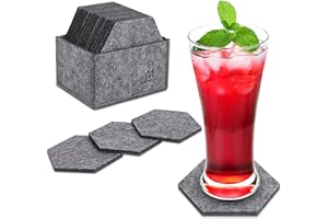 MENNYO Posavasos Originales, Juego de 14 Posavasos de Fieltro con Caja, Posavasos Hexágono para Regalo Protección de Mesa,Coasters para Bebidas frías y Calientes, Café, Vasos, Tazas, Gris
