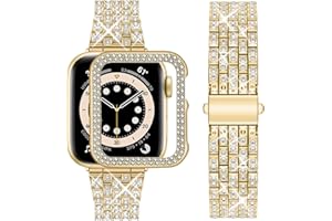 wutwuk Apple Watch Strap 42 mm Women's Glitter Compatible with Apple Watch 3 Strap 42 mm Diamond Rhinestone Hard PC Protective Frame Ultra Thin Protective Case for iWatch 3 2 1 Women Gold