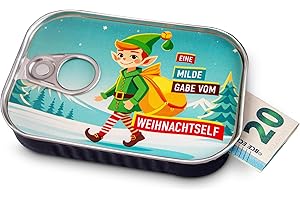 SCHÖNE GÜTER Opakowanie na prezent pieniężny Boże Narodzenie Self Sardynki pudełko na prezent pieniężny lub bon pieniężny Mikołajki, X-Mas, skrzaty | wraz z naklejkami na indywidualne przesłanie | made by Schöne
