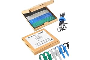 HAUS PROJEKT 100pcs in Tidy Box, Reusable Cable Ties, Multicolour Strong Adjustable Hook and Loop Cable Fastening Straps, Wire Wraps, Cable Organiser for Offices, Home, USB Cables, Garden Tree Plant Tie 150x12mm
