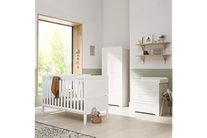 Tutti Bambini Rio 3-Piece Nursery Set - 2-in-1 Cot Bed, Changing Table With Drawers + Wardrobe for Storage (White)