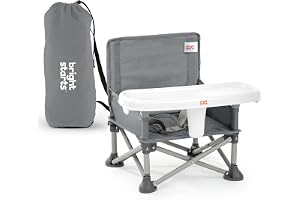 Bright Starts Pop 'N Sit bärbar booster, inomhus/utomhusbruk, golvsits med matningsbricka, grå, 6 Mos - 3 år