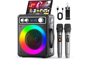 Ankuka Karaoke Machine, Portable Bluetooth Speaker with 2 Wireless Microphones, Effects Signal Processors for Adults Kids with LED Lights, Supports TWS/REC/FM/AUX/USB/TF for Home Party Picnic