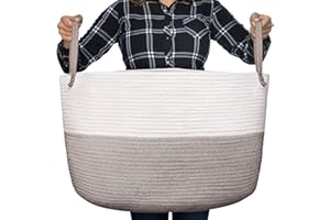 Luxury Little Nursery Storage Basket, Extra Large - 100% Natural Cotton Rope Basket with Handles - Collapsible Laundry Basket - Toy Storage Bag for Baby & Kids Supplies