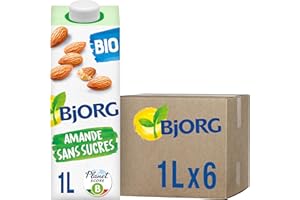 BJORG - Lait d'Amande Sans Sucre - Lait Végétal Bio - Pauvre en Acides Gras Saturés - 1 L x 6