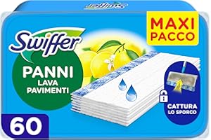 Swiffer Wet Lavapavimenti, 60 Panni Umidi, Limone, Maxi Formato, Lava Pavimenti, Pulizia Igienica Profonda, Rimuove Sporco e Batteri, per Tutti I Tipi di Pavimenti