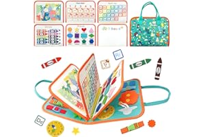 TUNJILOOL Busy Board Giochi Montessori 2 3 4 Anni, Pannello Sensoriale Bambini Montessori, con 8 Strati di Giochi, Abilità Base di Vita Toy con Cerni