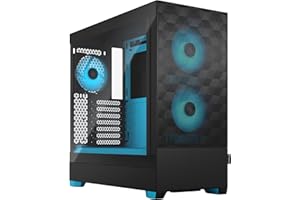 Fractal Design Pop Air RGB Cyan Core - Tempered Glass Clear Tint - Honeycomb Mesh Front – TG side panel - Three 120 mm Aspect 12 RGB fans included – ATX High Airflow Mid Tower PC Gaming Case