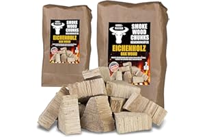 Räucherklötze Smoker Grill Chunks für BBQ Buche Eiche Räuchern 2-4 kg XXXL Räucherofen Wood Grillen Smoken Zubehör Raeuchern Feuerschale Chips Grillmaster, Menge:4 kg Eiche