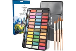 NUCASSO Watercolour Paint Set – 36 Vibrant Colours in Travel Box | Palette with 7 Premium Brushes | Ideal Set for Students, Hobbyists & Artists