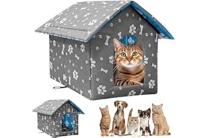 WANDGU Casetta per gatti per esterni, impermeabile, 40 x 38 x 35 cm, resistente all'inverno, per esterni, con protezione solare e pieghevole, per cani di piccola taglia e gatti (grigio)