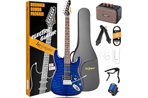 Leo Jaymz 39" Full Size ST Style Electric Guitar Starter Kit with SSH Pickup, 5W Portable Amp, Tuner, Gig Bag, Strap & Accessories(Blue Ocean 5W)