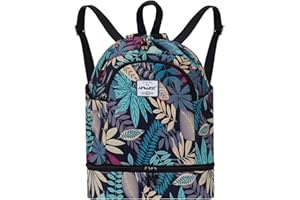 HAWEE Étanche Sac à Dos à Cordon Grand Sacs de Sport à Cordon de Serrage Sac à Dos Unisexe pour Femme Hommes Voyage Vie Quotidienne Plein Air Yoga Natation Plage, L, Feuille D'érable Bleue
