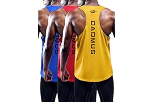 Cadmus Men's 3 Pack Running Muscle Tank Top Dry-Fit Gym Sleeveless Y-Back Shirts Training Fitness Vest