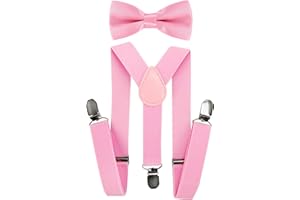 axy Kinder Hosenträger mit Fliege Set für Kinder 1-7 Jahre alt, Y-Form, 3 Clips - Uni Farben Jungen Hosenträger