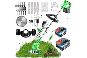 Wrneaoch Metal Blade Cordless Strimmer 21v Grass Trimmers With 2 Removable Wheels 17 Blades 15cm Cutting Diameter Blade Grass Trimmer For Lawn Trimmingtwigsbrush Cutting