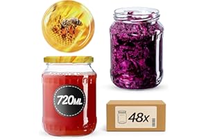 KADAX 48st Einmachgläser 720 ml, ideal zum Einkochen und Aufbewahren, Gläser mit Schraubverschluss, Einkochgläser mit Schraubdeckel, Twist Off to 82, Vorratsgläser zum Einlegen (Biene)