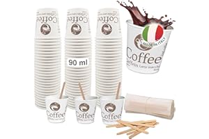 Caffetti 150 Bicchierini Caffè 3 oz + 150 Palette, Bicchieri 90 ml in Carta Made in Italy, Palettine Monouso in Legno Betulla Riciclabili, per Ristoranti, Ufficio, Asporto, Bar, Espresso