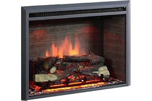 RICHEN BALDERIA camino elettrico Calida 33" | Caminetto elettrico a incasso | Effetto fiamma 3D | Riscaldamento elettrico 2000W, crepitio | Focolare da inserto con telecomando, timer, termostato | Nero