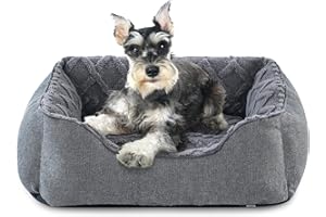 MIXJOY Dog Bed Medium Washable Grey Pet Bed(63x53x21cm)- Calming Dog Bed with Soft Fleece PP Cotton Pet Bed with Slip-Resistant Bottom, Rectangle Breathable Dog Sofa for Labrador, Shiba Inu, etc
