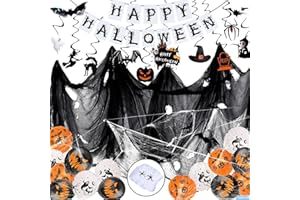 Kaizuca Halloween Party Decoration Set, Decorative Cloth, Banner, Balloons, Bats, Spider Web for Indoor & Outdoor Scary Party DIY Decor