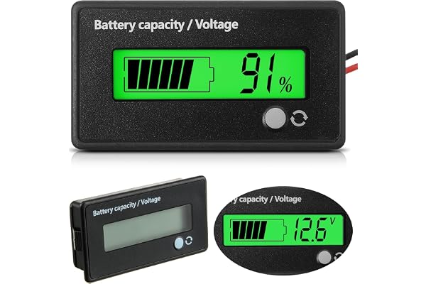 Frienda Compteur de batterie CC 12 V 24 V 36 V 48 V 72 V avec alarme, indicateur de capacité de batterie, moniteur de tension et indicateur lithium-ion (lumière verte)