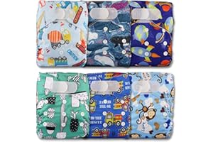 Littles & Bloomz, Reusable Pocket Cloth Nappy, Fastener: Hook-Loop, Set of 6, Patterns 605, with 6 Bamboo Inserts