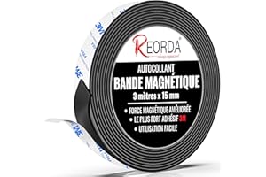 REORDA® Bande Magnétique Puissante - Aimant Autocollant avec Adhésif 3M Puissant - avec Force Magnétique Optimisée, Scotch Aimanté