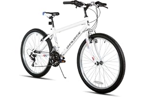 HH HILAND Hiland 24 26 Inch Mountain Bike, 18 Speed Mountain Bike for Men Women, High Carbon Steel Frame, V-brakes MTB for Different Terrains, Black/White