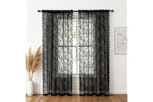 NAKIHOUSE Lace Voile Curtain, 2 Panels Net Curtains for Windows 96 Drop, Elegant Slot Top Sheer Curtains, Light Filtering Black Voiles for Bedroom Living Room, Breathable & Graceful Window Drapes