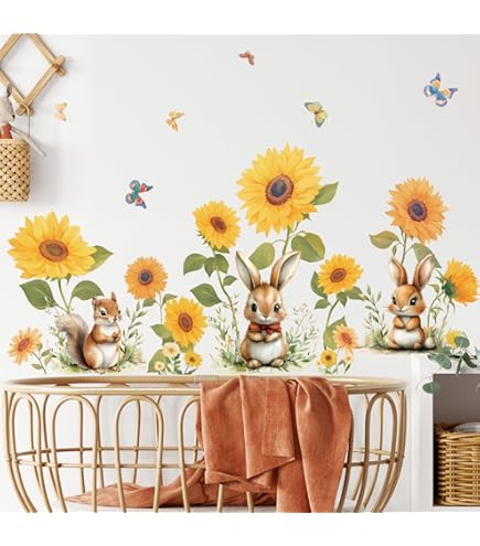 Adesivi Murali Girasoli E Farfalle - Vinile, Decorazione Per Camera, Cucina, Soggiorno