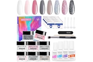 ‎WAKANIYA Nails Dipping Powder Set, French Nagelpuder Starter Set 8 Farben Rosa Blau Lila Dip Powder Nail Set mit 4 Liquid Set, Base Top Coat, Activator,Brush Saver für Anfänger DIY Essential Maniküre System