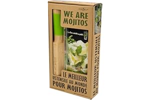 COOKUT - We are Mojito Gift Set - The Mojito Tool of the World - Make Delicious Homemade Mojitos - 4 in 1 Tool - Pack of 2 Glass Straws and 1 Recipe Book, Green