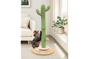 Globlazer Kratzstamm Kaktus Grun mit Holz Trackingball Plüsch Katzenspielzeug Kratzsäule Sisal Stabile Basis Kätzchen Katzen Große Kratzen Spielen Innen (SC30, Grun)