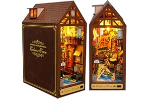Pumpumly DIY Book Nook Kit - DIY Miniature Bookend Town Forest With LED Light, 3D Puzzle Wooden Art Bookshelf Insert Decor, Model Kits for Adults to Build, Make Your Own Craft House Model
