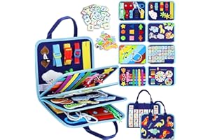 Esjay Busy Board for Toddlers Montessori Toys for Boys, Sensory Board Toy Educational Activities for Fine Motor Skills Learning, Gifts for Toddler Boy Birthday, Toys for Travel Airplane Car