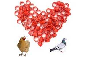 DHER Geflügel Fußringe Hähnchen Beinringe mit Zahl 100 Stück 10mm mit digitalem Bajonett Identifikation Taubenringe, Zahlen 1-100 markieren Taubenfußringe, Taubenfußringe kleine Geflügelfußringe (Rot)