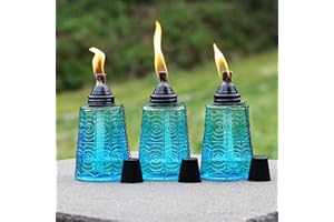 SERAPHIC Torce con bruciatore a olio di citronella da tavolo per patio esterno Torcia in vetro decorativo da 16 once Lampada a olio di Candele per terrazza esterna Festa in giardino Set di 3 Blu tropicale