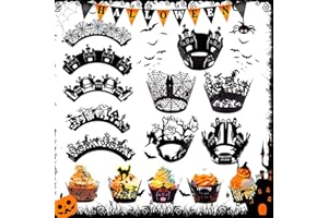 BENATON 25 Pezzi Halloween Cupcake Wrapper, Involucri Torta di Halloween, Cupcake Toppers Wrappers, per Halloween, Feste, Feste di Compleanno, Decorazioni per Torte