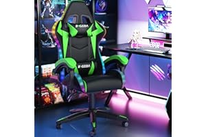 bigzzia RGB Gaming Chair with LED Lights and Ergonomic Computer Chair Reclining PU Leather High Back Video Game Chair (With RGB, Black/Green)