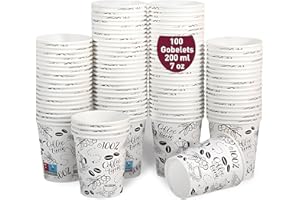 GOBECUPS 100 Gobelets Jetables de 200 ml / 7 oz en Carton Blanc, Parfaits pour Café et Autres Boissons, verres jetables