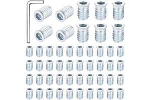 NLONLL Lot de 50 écrous M8 à visser Insert fileté en bois M8 x 20 mm Manchons filetés acier galvanisé Écrous hexagones creux pour meubles en bois
