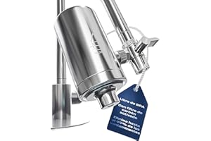 VILTARO® Filtro Agua Grifo – solo 0,02 €/litro de agua potable, sin BPA, acero inoxidable, aireador ahorrador de agua, filtro de carbón activo | Filtro de agua para grifo, filtro grifo cocina