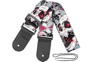 BestSounds - Tracolla per chitarra con teschio, regolabile, in poliestere, per basso, chitarra elettrica e acustica, colore: nero, skull black
